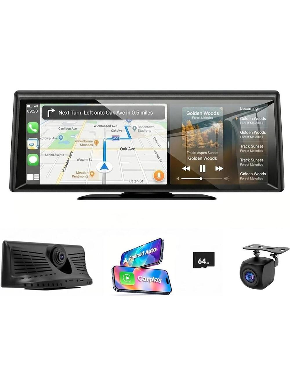 8.1" Wireless CarPlay Screen w/ Dash Cam, Backup Camera, Dash Mounted Android